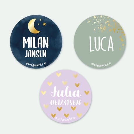 Ronde Design Naamstickers met Goud
